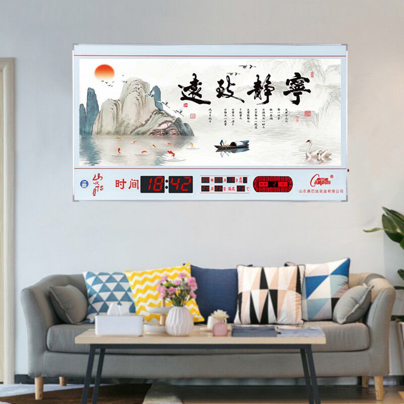 数码万年历2020年电子时钟新款家用客厅超薄白色钢化玻璃静音挂钟