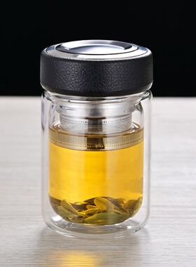 双层水晶玻璃杯高硼硅玻璃泡茶水杯子男女士便携礼品小型迷你茶杯