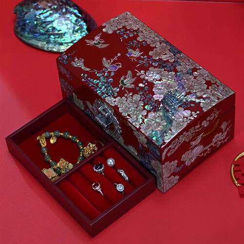 喜上眉梢螺钿首饰盒平遥漆器收纳盒工艺品中国风非遗结婚礼物贝壳
