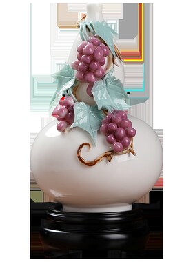 《多子多福》陶瓷手工葫芦花瓶摆件中式家居客厅装饰礼品日常送礼