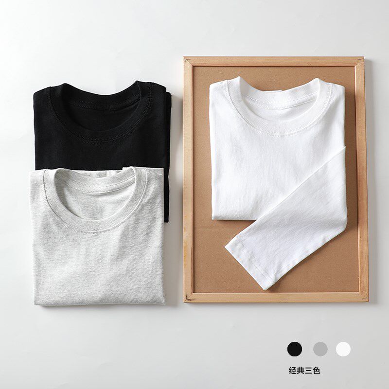 2024新款儿童长袖t恤男童女童纯棉黑白色打底衫秋装上衣童装衣服