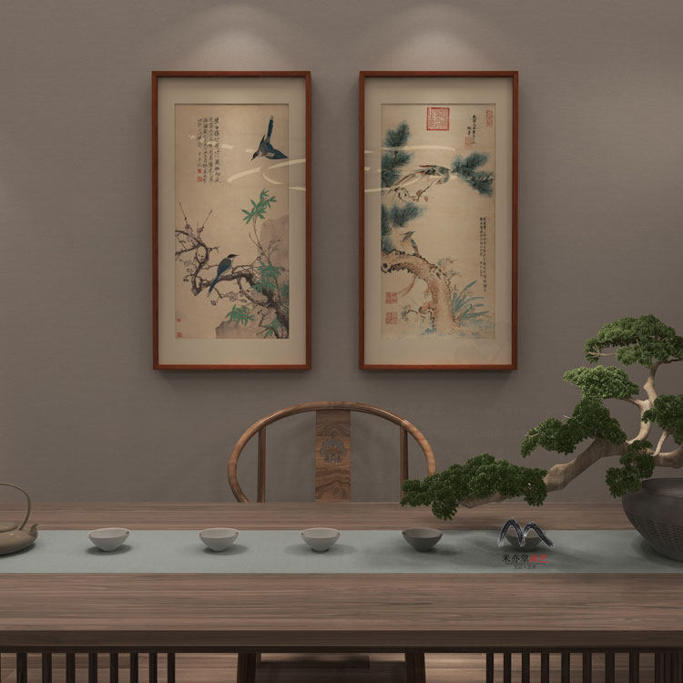米亦堂x梅竹松兰 慈禧新中式清代花鸟宣纸字画书房玄关条案桌挂画