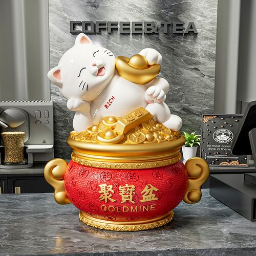 新中式聚宝盆招财猫摆件开业礼物高级感新店前台存钱罐装饰摆设