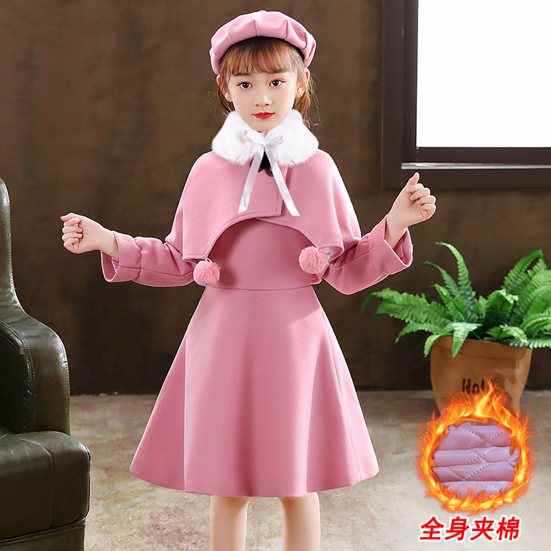 女童公主裙秋冬新款儿童加厚毛呢裙子套装洋气连衣裙秋装女孩裙子