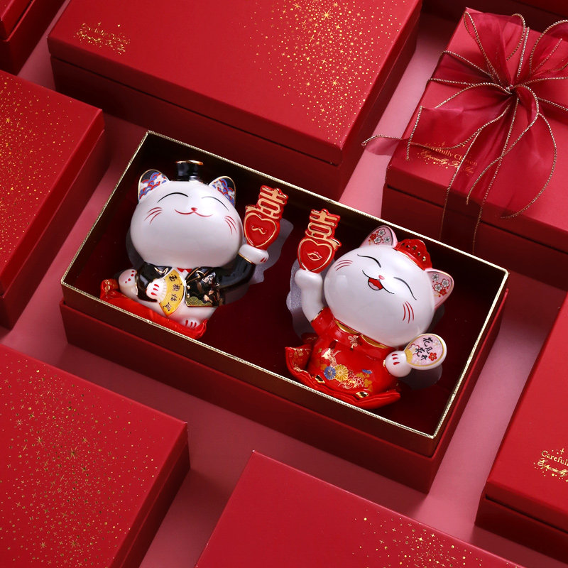 新婚礼品招财猫情侣摆件送新人闺蜜实用创意小众结婚礼物高档礼盒