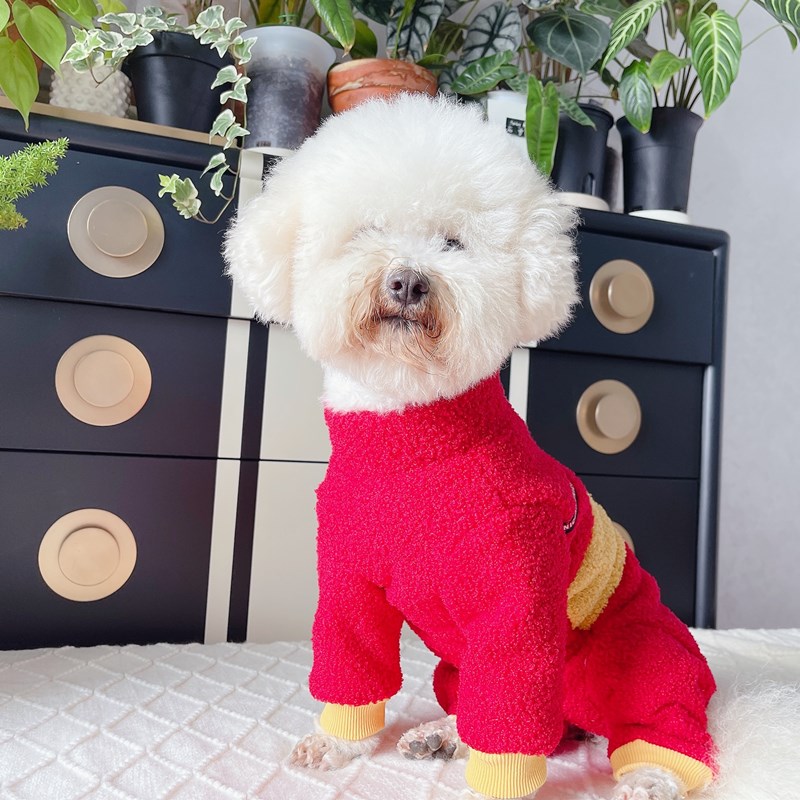 安班狗狗冬装加厚包肚保暖羊羔绒棉衣泰迪比熊中小犬双排扣可牵引