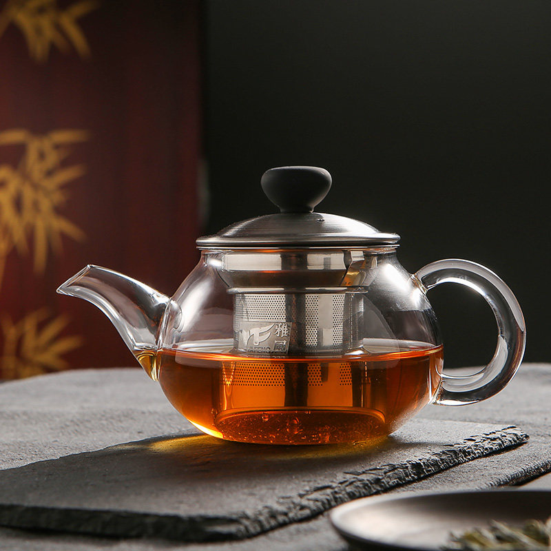 雅风玻璃茶壶耐高温加厚泡茶壶 不锈钢过滤耐热玻璃水壶花茶壶