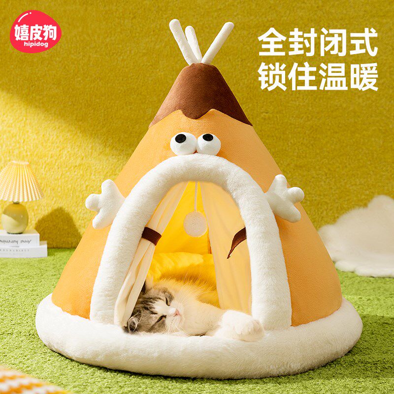 猫窝冬天保暖封闭式猫帐篷猫咪躲避屋安全感冬季蒙古包睡觉用狗窝