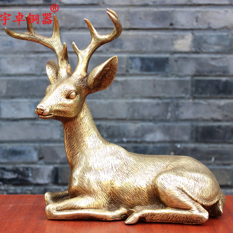 宇卓铜器纯铜鹿黄铜鹿卧鹿铜站鹿铜卧鹿家居装饰工艺品摆件