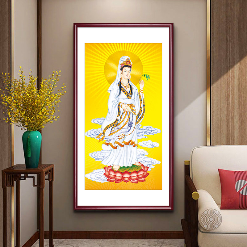 观音佛祖菩萨玄关画送子观音新中式客厅装饰画书房茶室壁画挂画