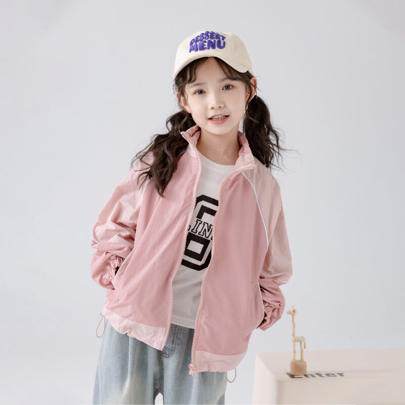 女童春秋季新款休闲外套儿童中大童小学生时尚洋气开衫立领风衣