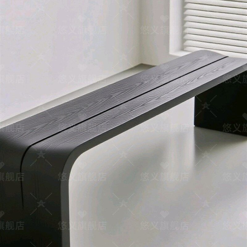 侘寂风实木黑色长条凳床尾凳进门换鞋凳白蜡木长凳客厅木凳餐桌凳