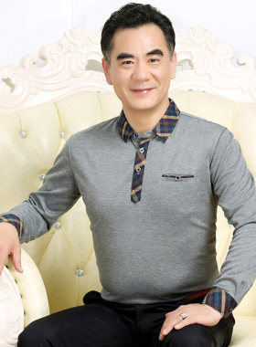 秋装中年男士长袖t恤衫 翻领中老年男装上衣休闲pool打底衫爸爸装