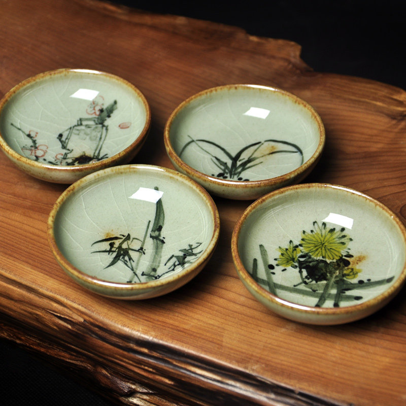 珠山画院/景德镇手工手绘颜色釉茶碗梅兰竹菊陶瓷功夫茶具水杯