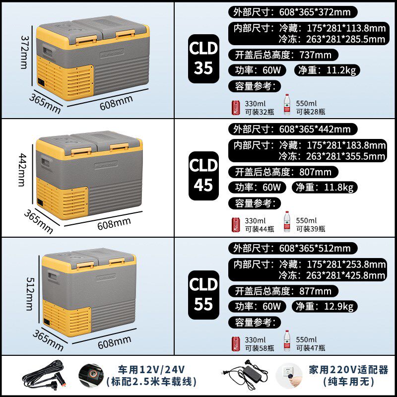 冰虎车载冰箱制冷压缩机车家两用12v24v大容量货车双温分区冰柜