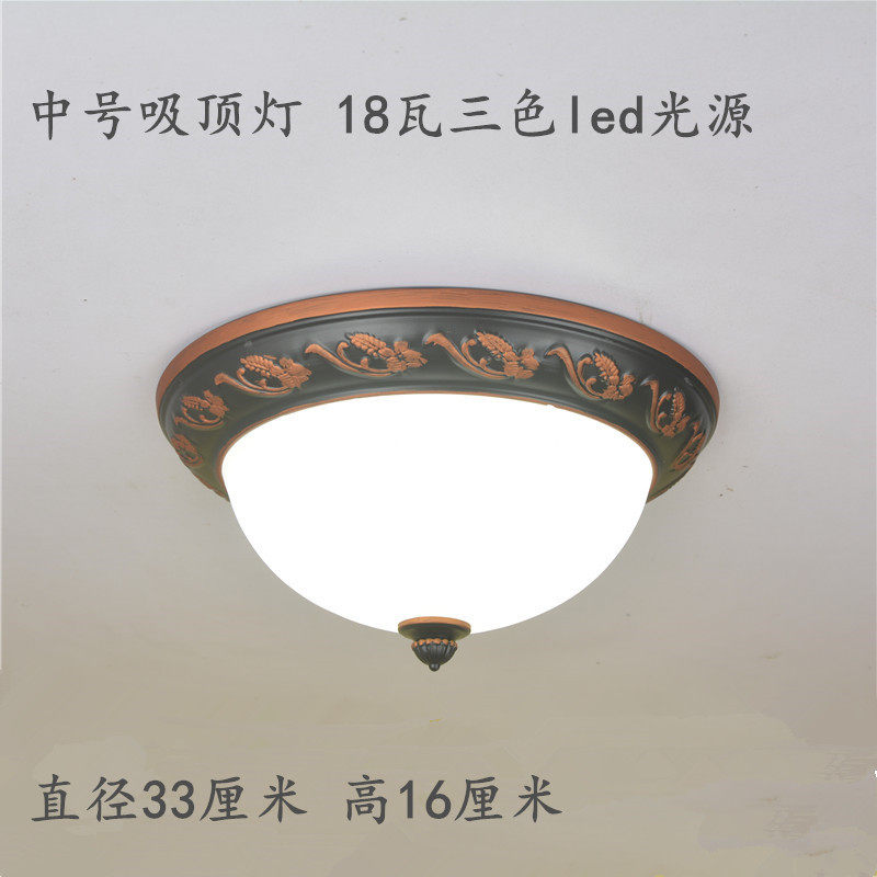 新款欧式铁艺吸顶灯卧室餐厅阳台楼梯间洗手间过道三色光源灯具