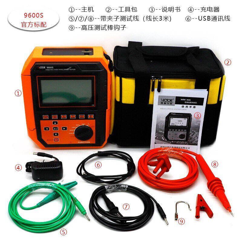 胜利VC9600S高压绝缘电阻测试仪兆欧表电阻测试器电子摇表5KV5T