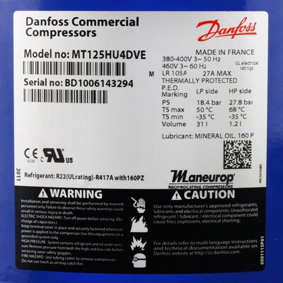低温冷库压缩机MT/MTZ160HW4VE MT/MTZ125HU4DVE适合丹佛斯美优乐