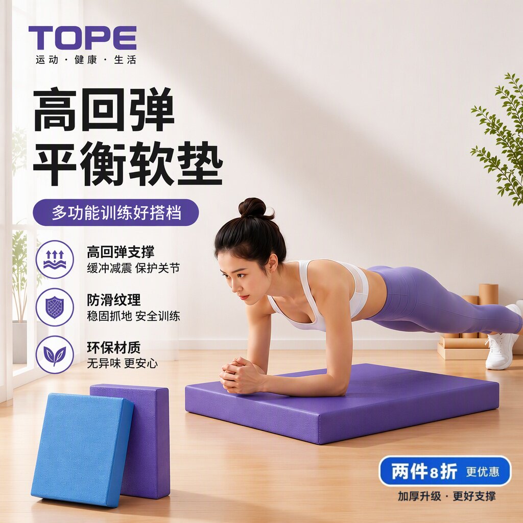 皮革平衡垫加厚防滑瑜伽垫平板支撑核心训练健身辅助垫健腹轮跪垫