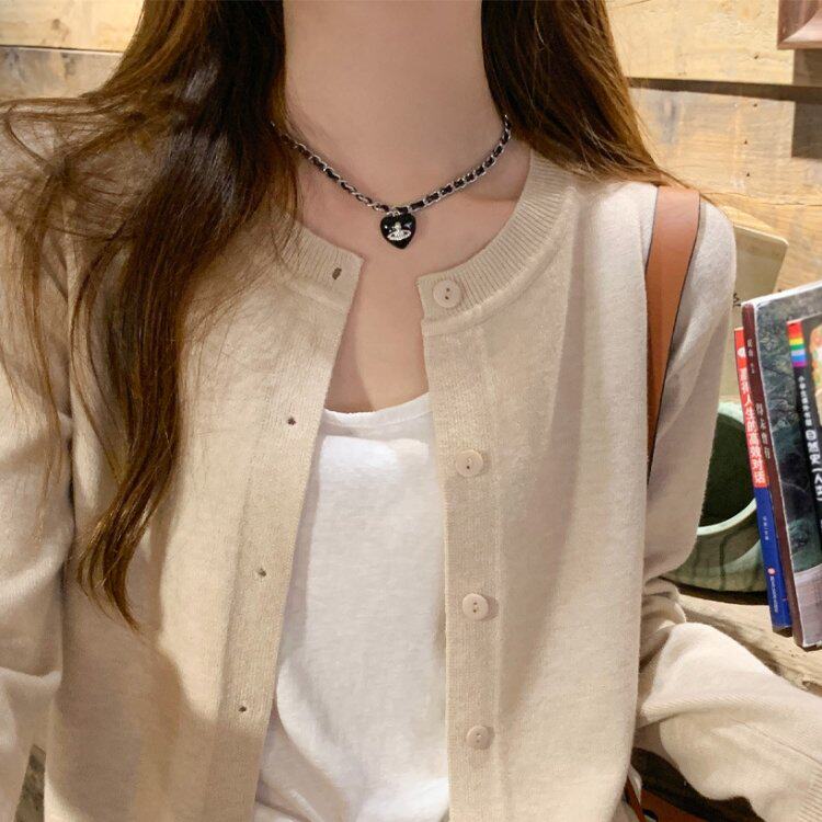开衫毛衣女外套2026新款秋季外搭薄款灰色针织衫小个子秋装上衣