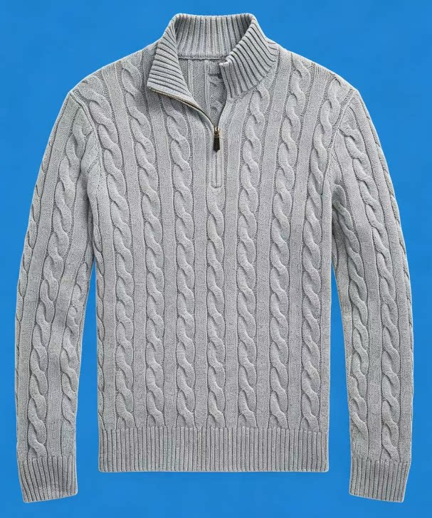 thumbnail for Classic men's half-high zipper knit sweater