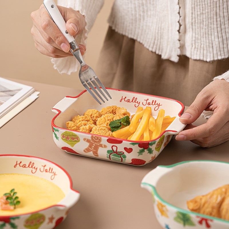 ezicok陶瓷烤盘双耳盘烘焙焗饭盘烤箱用盘子烤碗早餐盘家用餐盘