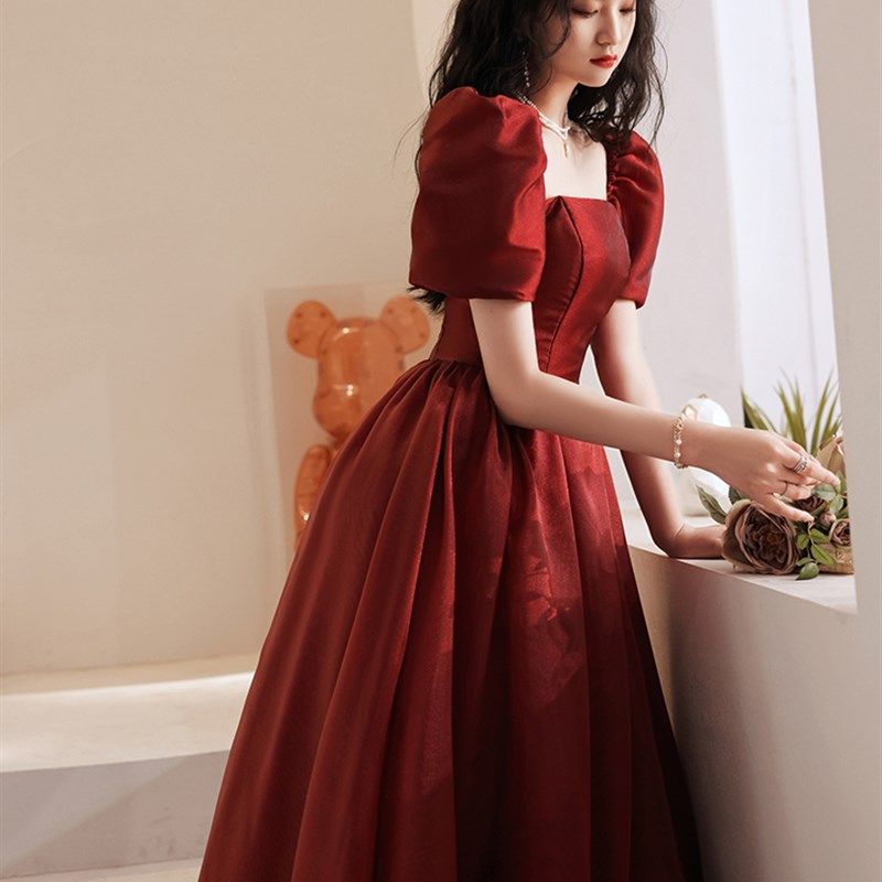 敬酒服新娘红色结婚礼服夏薄款在逃公主订婚裙小个子孕妇可穿遮肚