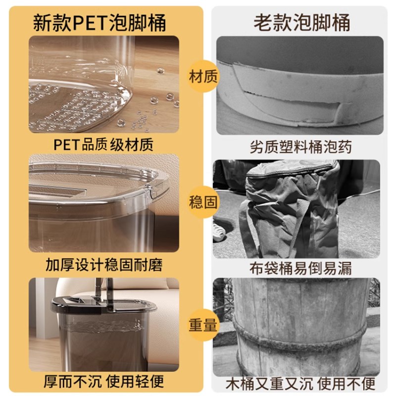 女士泡脚桶可家用洗脚盆过小腿高深桶养生桶按摩足浴桶加厚洗脚桶