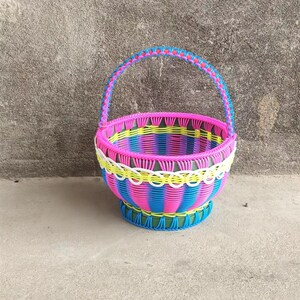 纯手工编织蓝子花篮手提藤篮买菜篮塑料大号藤条购物收纳鸡蛋吊