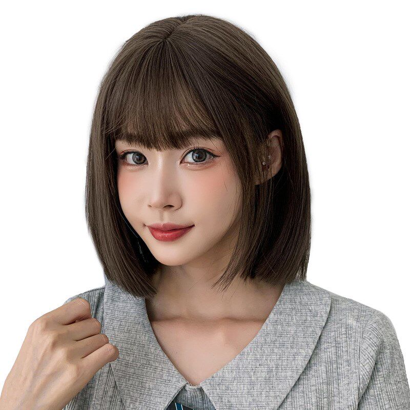 假发女短发韩式丸子头可爱刘海全头套真发全真人发2025年新款时尚