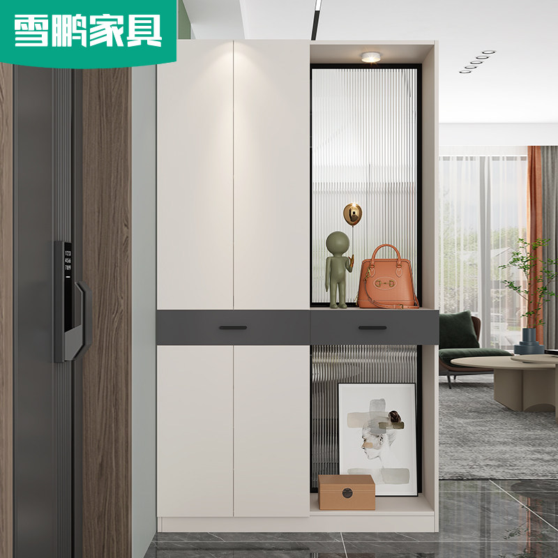 轻奢入户玄关柜鞋柜一体进门玻璃屏风隔断衣帽柜客厅简约酒柜6W12