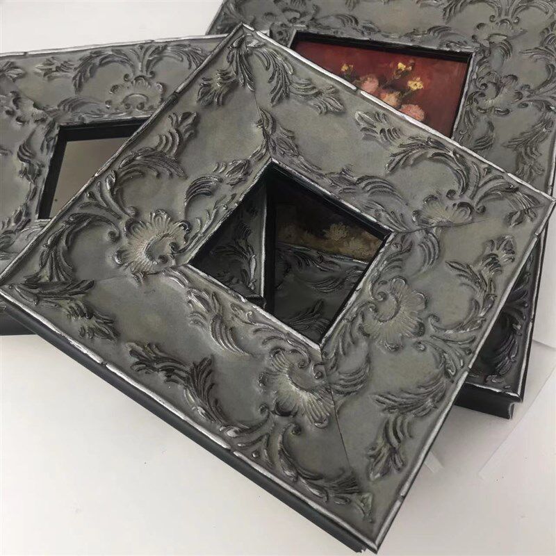 灰色古典中古复古画框装裱幕布挂墙客厅实木定制挂钩油画装裱画布