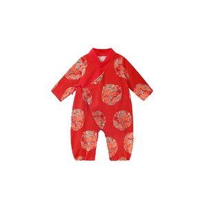 龙喜年秋礼服男宝宝中式汉服婴儿满月百天百日宴红色连体衣服夏季