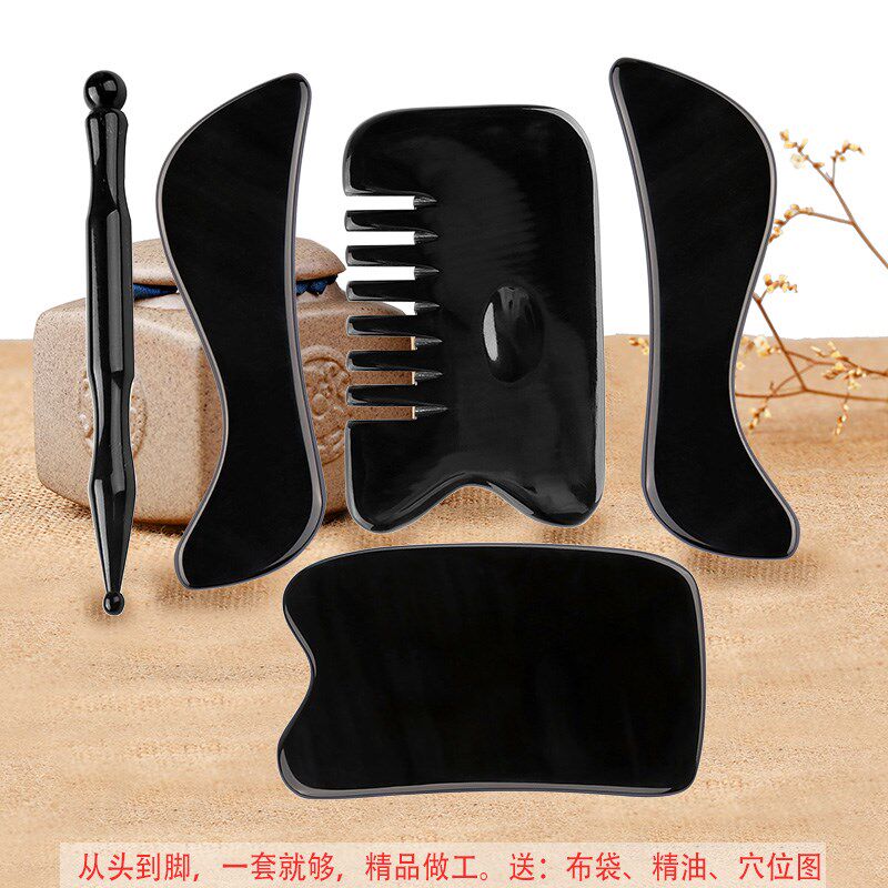 点犀天然水牛角刮痧板套装拨筋棒面部美容全身通用头部肩颈腿背部