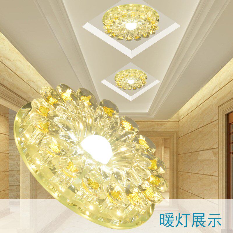 LED水晶过道走廊灯新款玄关入户射灯嵌入式开孔10公分明装筒灯