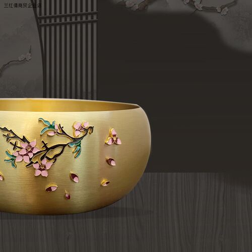 一鹿有你景泰蓝18cm手工茶道洗茶器时尚光面黄铜茶洗工艺品摆饰