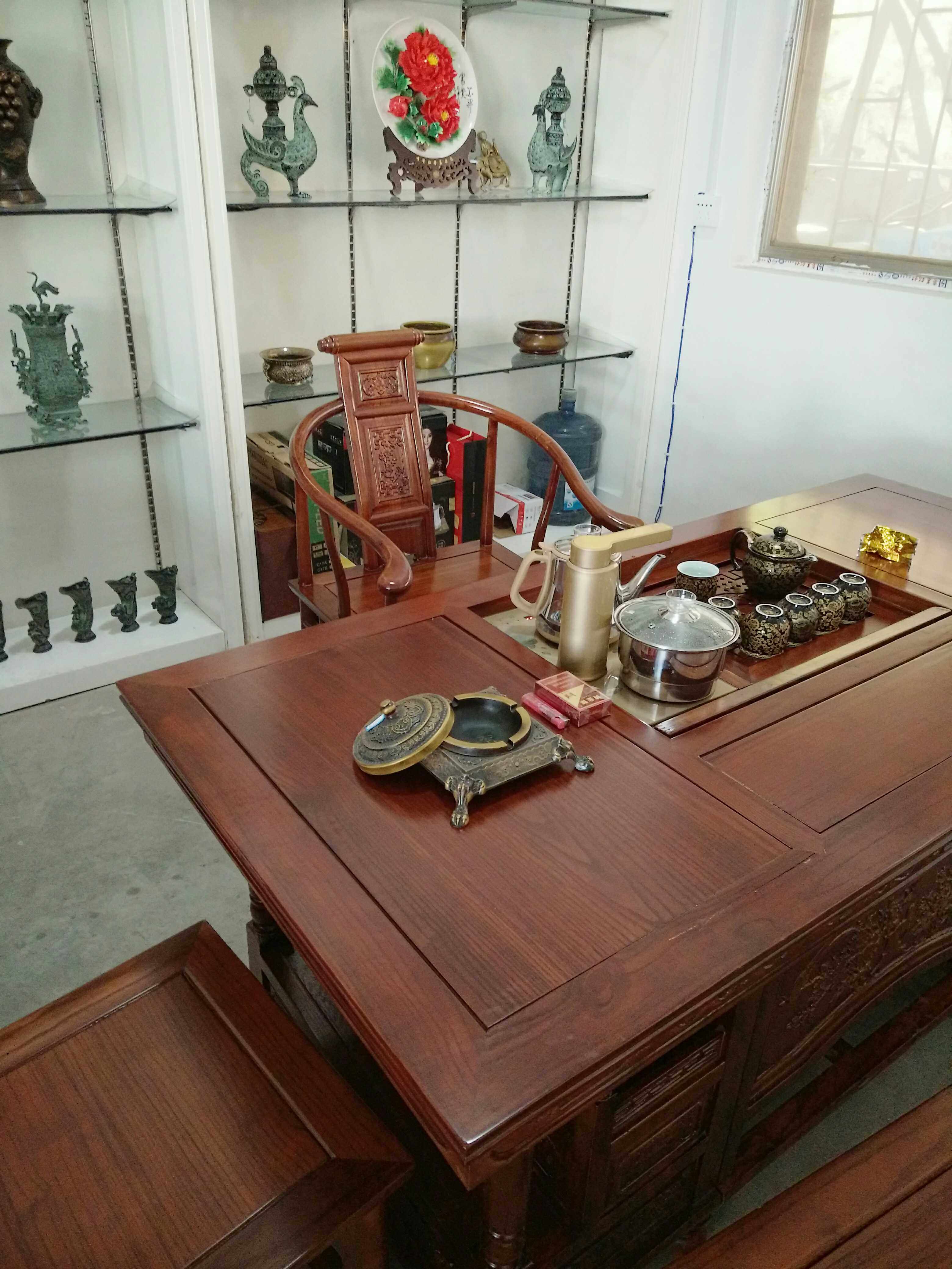 家具办公室茶台 高大上仿古中式纯铜烟灰缸摆件 商务简约紫器铜莱