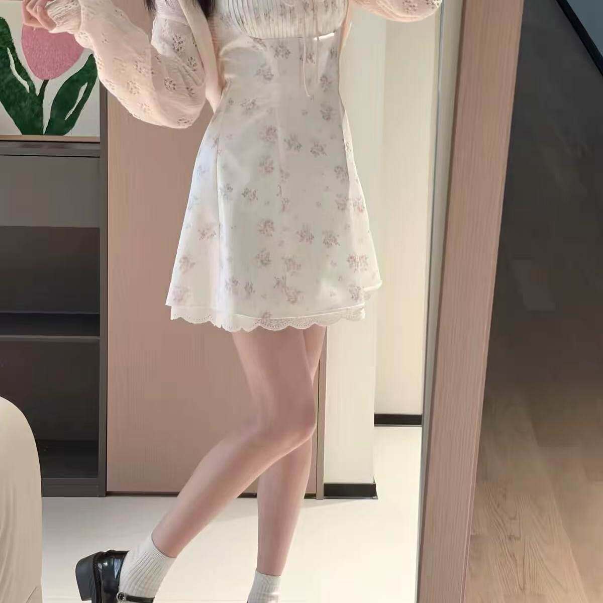 漫花碎影法式吊带裙夏季