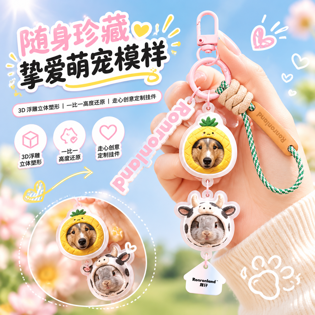 茸仔AI宠物定制手办挂件DIY3D浮雕照片定做猫猫狗狗钥匙扣挂饰