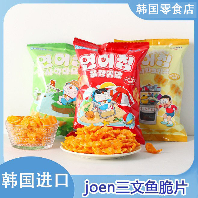 韩国进口joen哆啦A梦联名三文鱼脆片海鲜味薯片休闲零食膨化食品