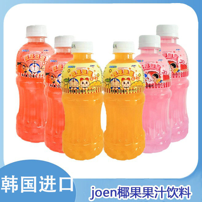 韩国进口joen哆啦A梦联名椰果汁饮料芒果桃子荔枝味儿童瓶装饮品