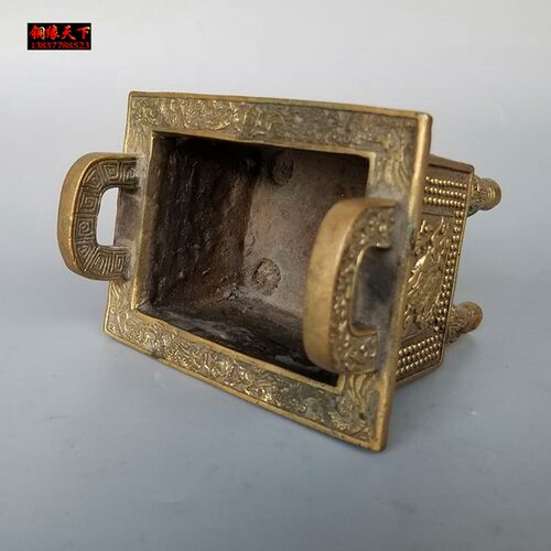 黄铜鼎四方鼎兽鼎龙鼎开天库四方财源铜鼎工艺装饰品炉摆件