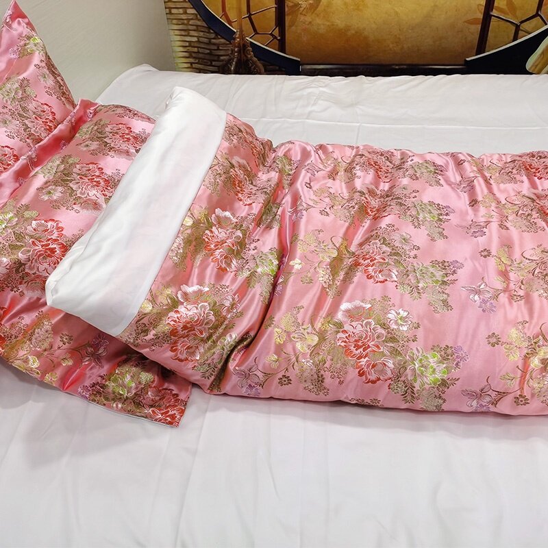 粉色婚被古代宫廷被子结婚用的红色喜陪嫁老式手工棉被传统丝绸缎