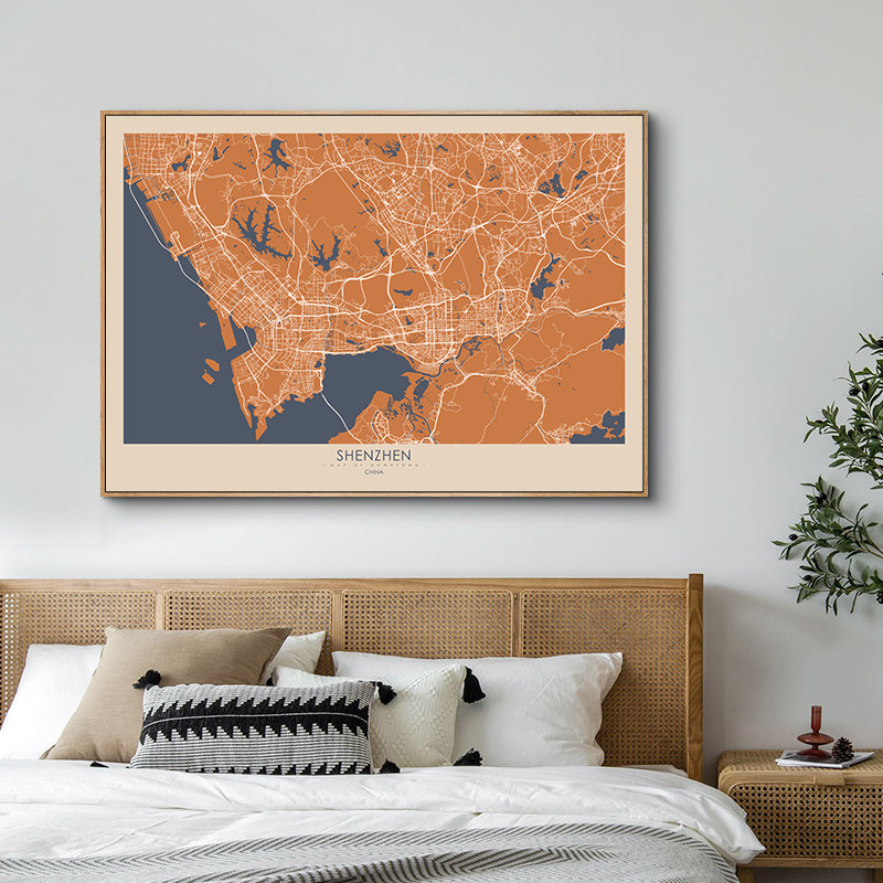 鳟鱼 定制画北欧城市地图横版装饰画 客厅沙发背景墙挂画餐厅壁画