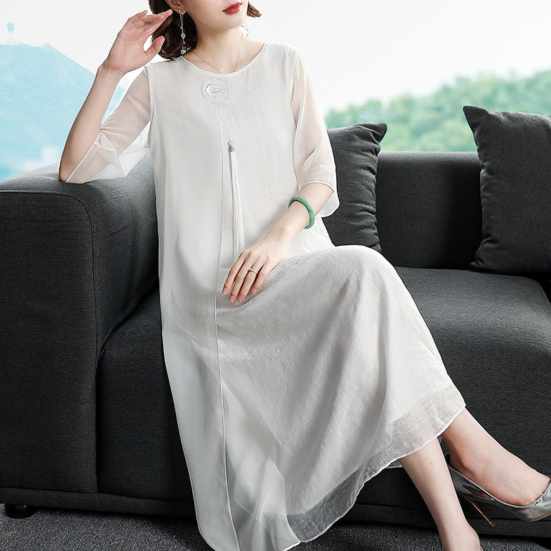 主推款 中国风女装 春夏新款宽松天丝连衣裙禅意茶服