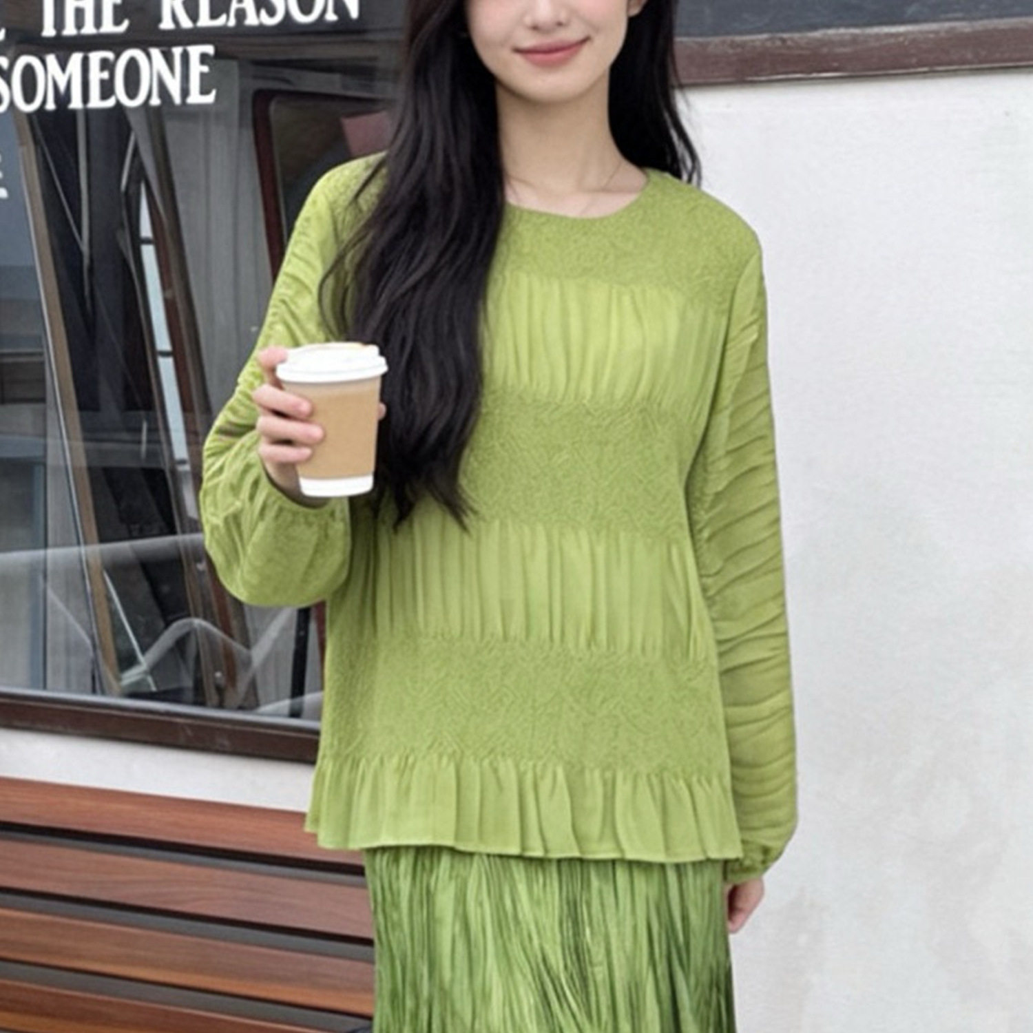 设计感褶皱长袖t恤女薄款女装套头防晒衫薄款宽松上衣