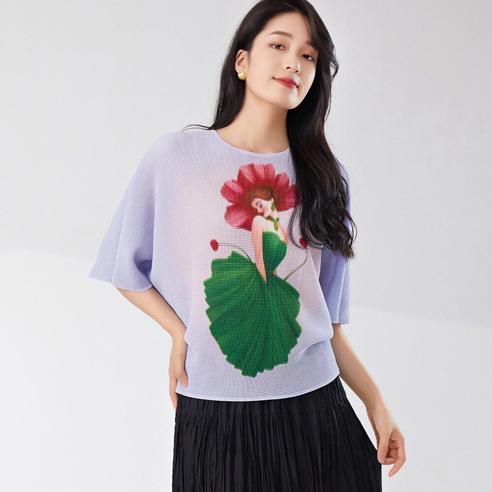 蝙蝠袖时尚T恤女装衣服夏季新款印花宽松遮肚子显瘦百搭上衣