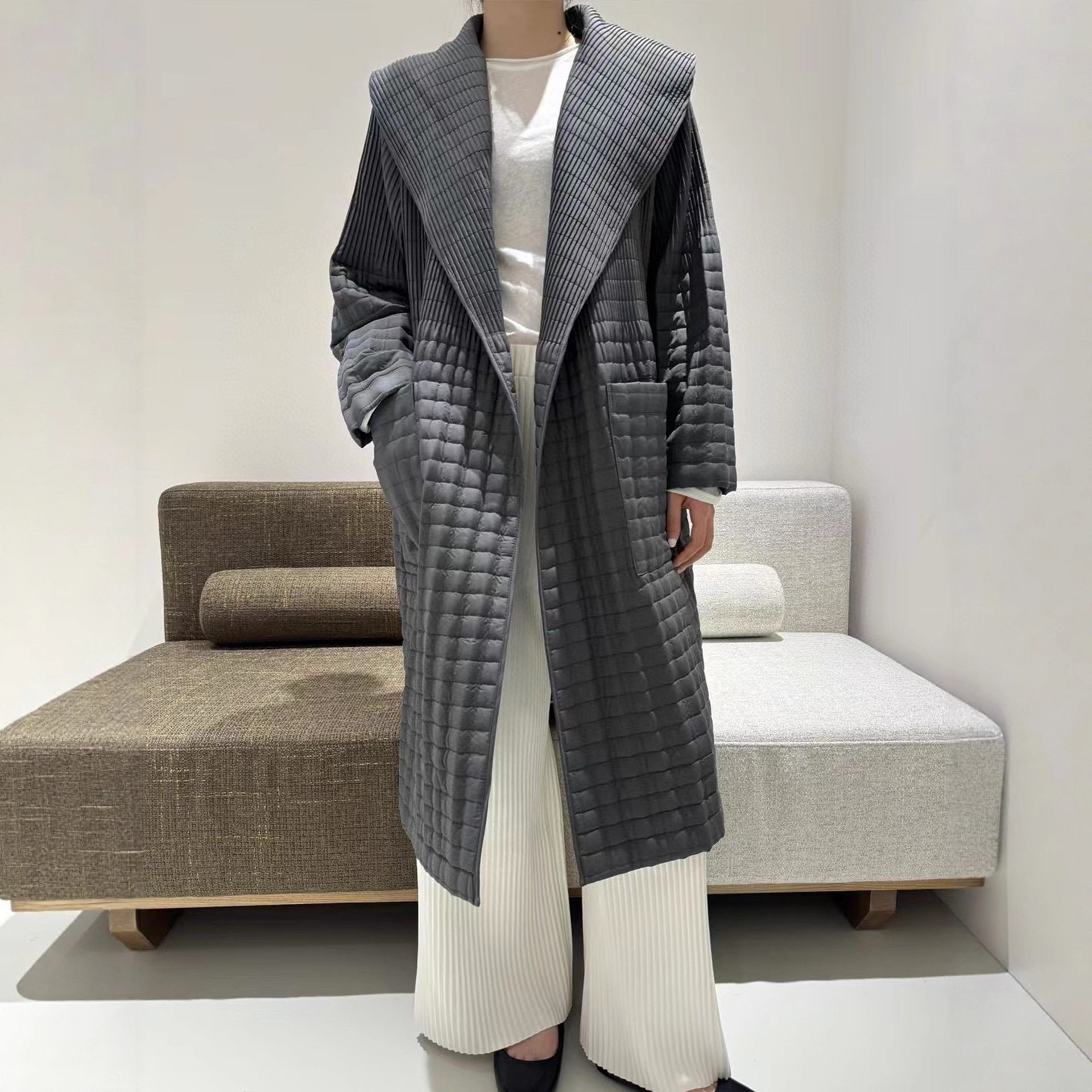 设计感棉服外套女中长款冬季新款百搭高级感褶皱厚款大衣