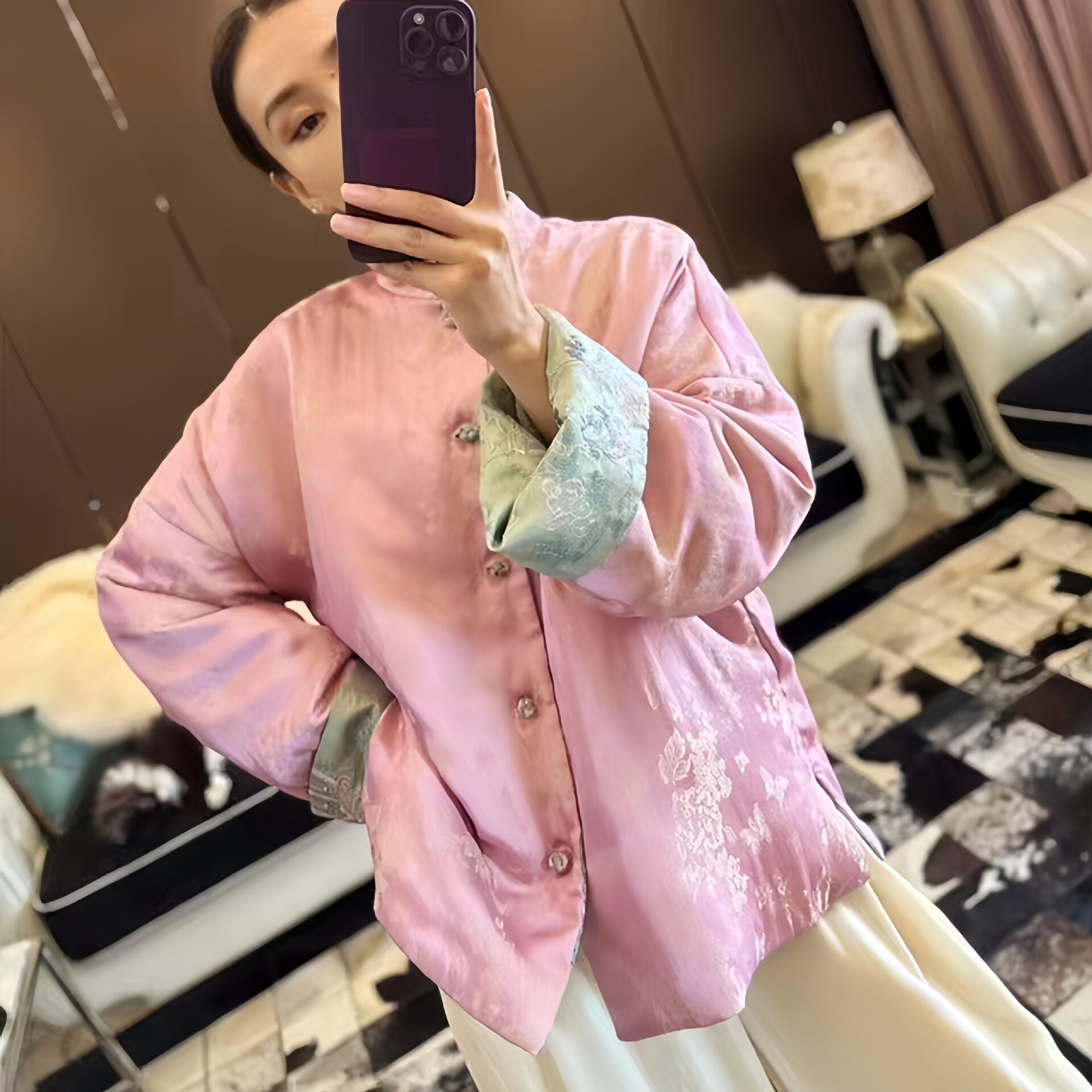 主推款新中式真丝欧根纱刺绣两面穿外套宽松大码深圳女装