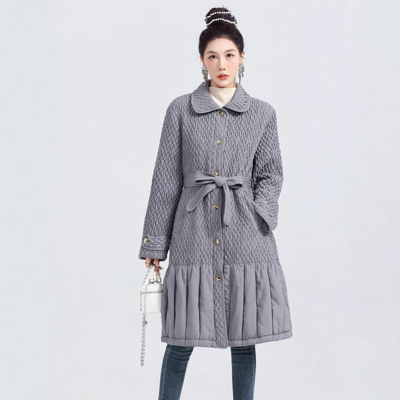 褶皱棉服女装冬装外套高级感时尚款新品大码女装百搭高档大衣